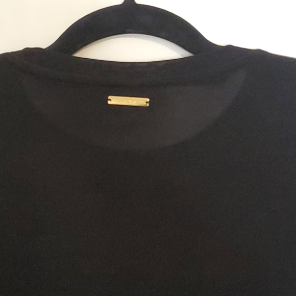Michael Kors Size S, Black slinky soft knit 3/4 sl dress w/gold grommet trim - Picture 8 of 9